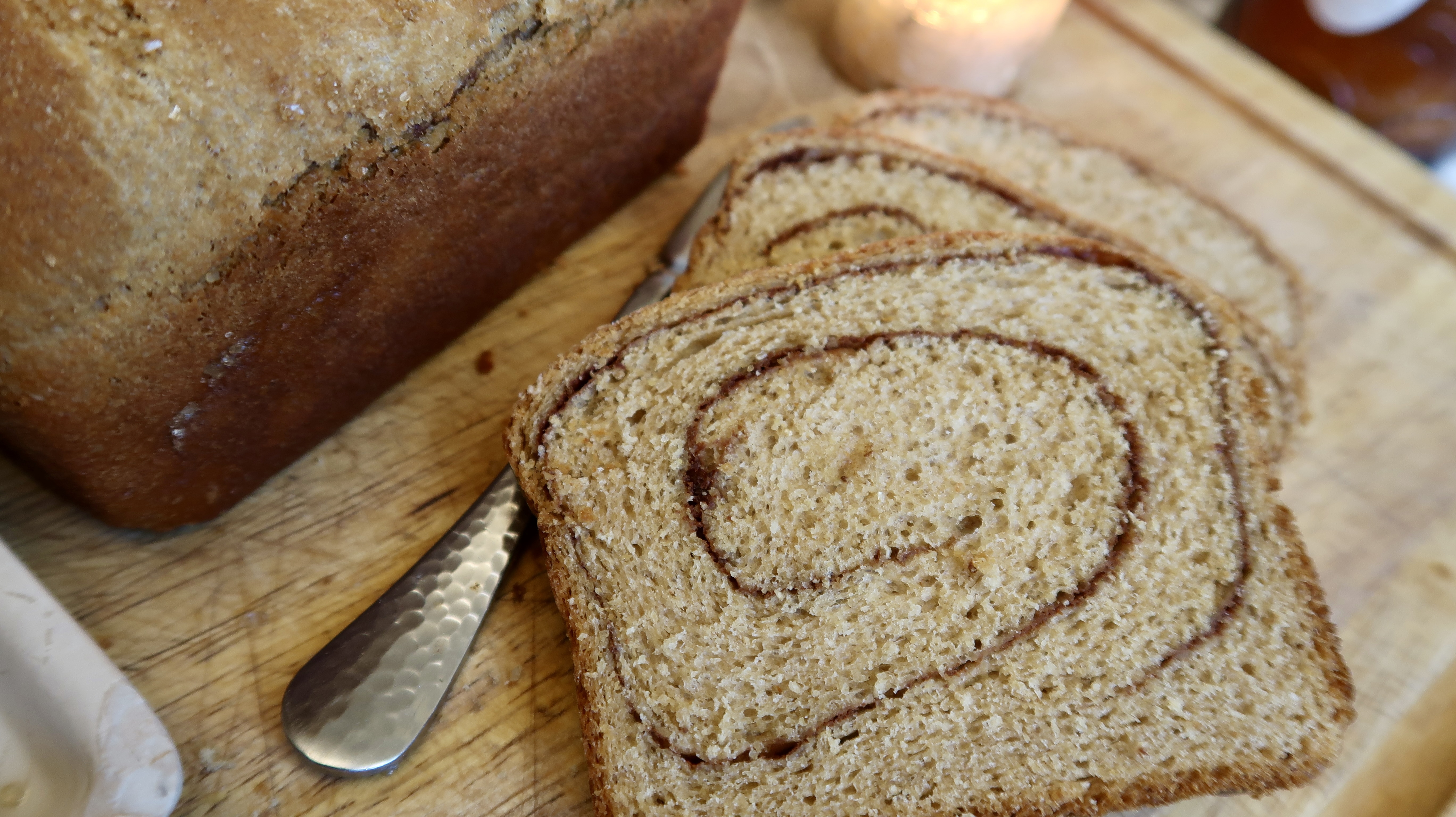 Fresh-milled cinnamon swirl bread made with hard white wheat