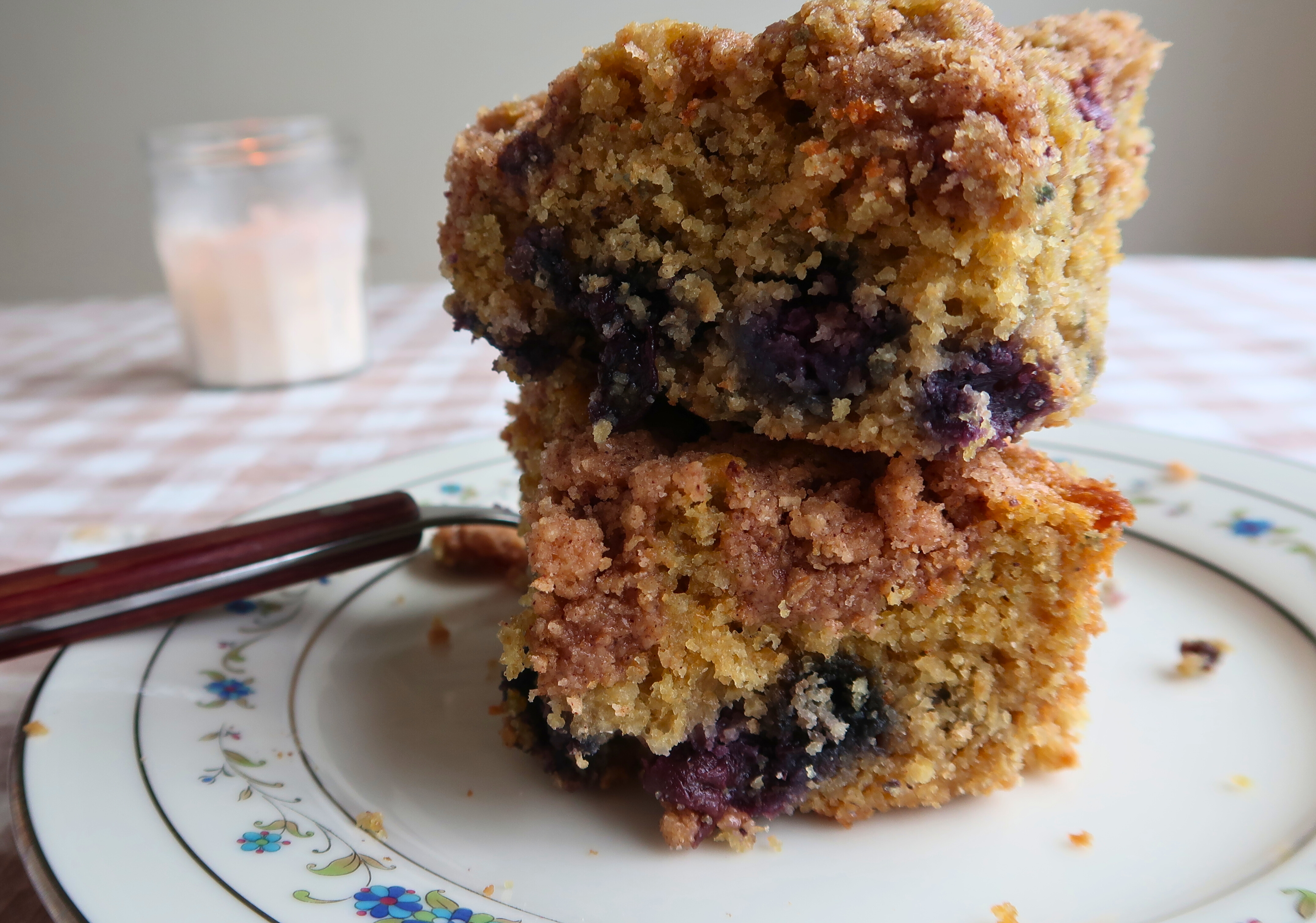 Fresh-milled sourdough blueberry streusel coffee cake with crumb topping