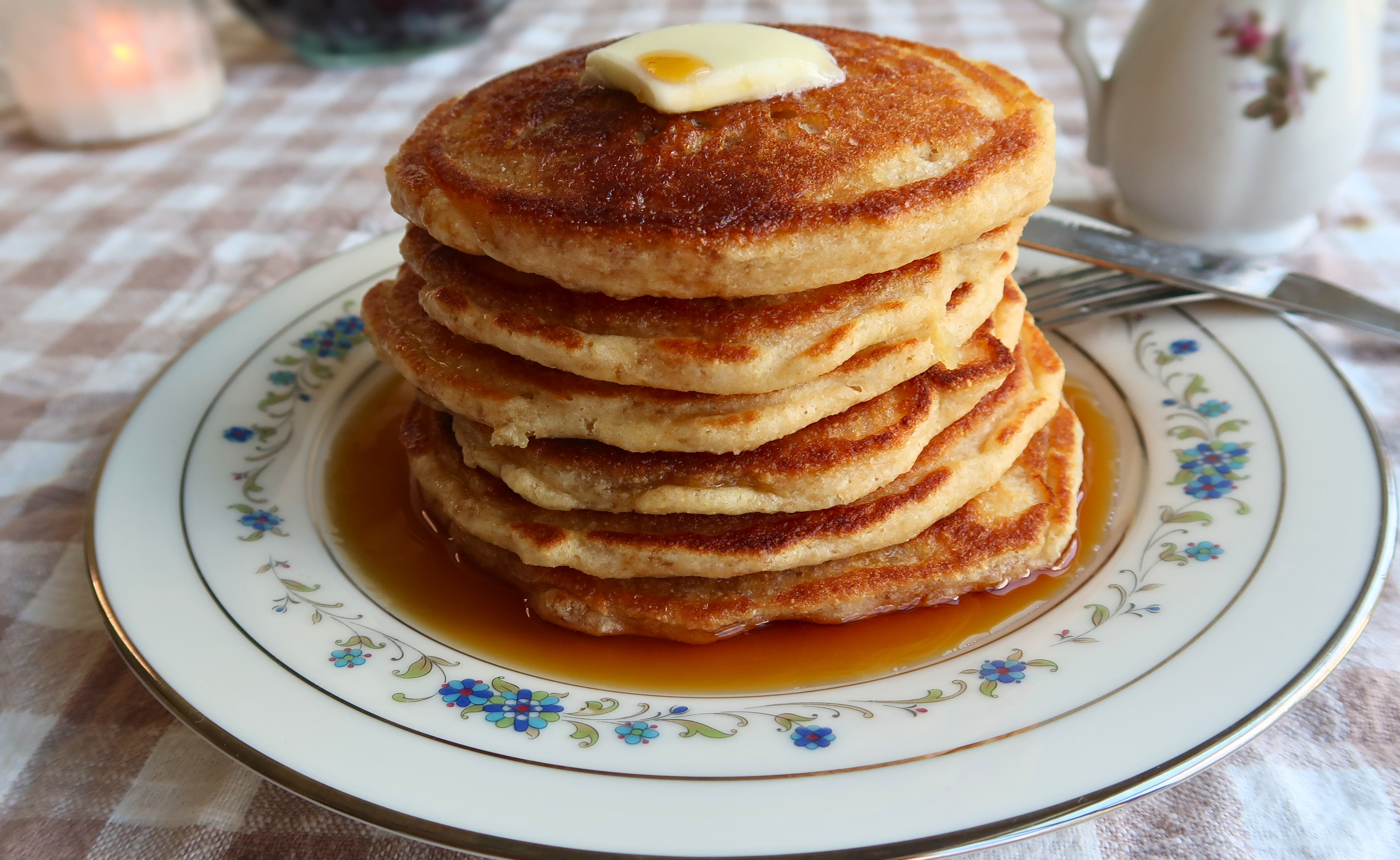 Stack of fresh-milled buttermilk pancakes